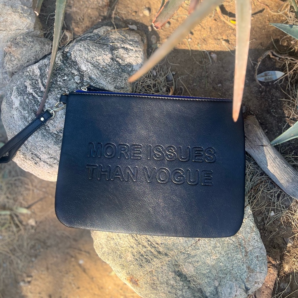 UNBRANDED | Black Leather Wristlet Pouch - "More Issues Than Vogue"